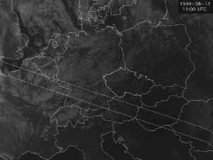 Na pražské hvězdárně máme možnost posoudit meteorologickou situaci během zatmění ze snímků družice METEOSAT 6.