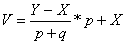 (Y-X)/(p+q)*p+X